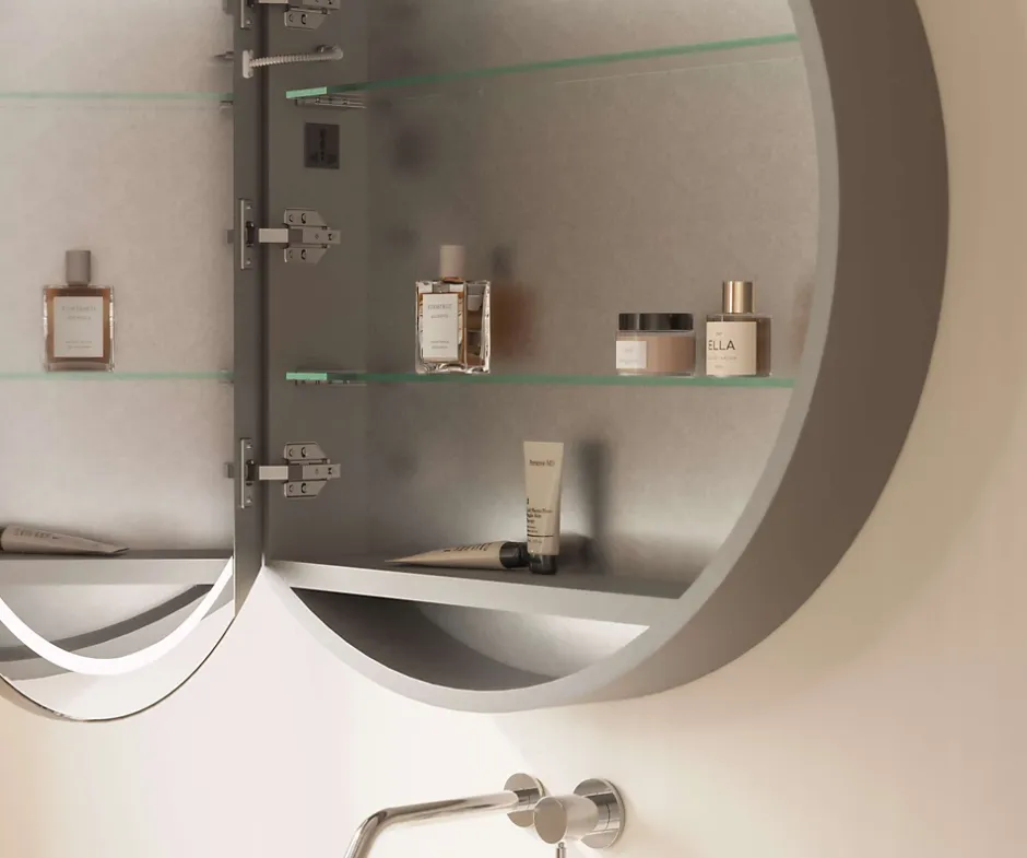 Poalgi Armoire de toilette LED aluminium MANILLONS 1p miroir diamètre 80 cm P. 14 cm - Nox