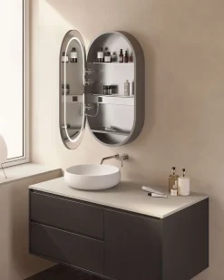 Poalgi Armoire de toilette LED aluminium MANILLONS 1p miroir l. 50 cm H. 90 cm P. 14 cm - Mint* Armoire De Toilette