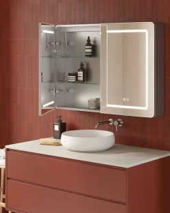 Poalgi Armoire de toilette LED aluminium MANILLONS 2p miroir l. 100 cm H. 70 cm P. 14 cm - Gan