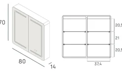 Poalgi Armoire de toilette LED aluminium MANILLONS 2p miroir l. 80 cm H. 70 cm P. 14 cm - Gan* Armoire De Toilette