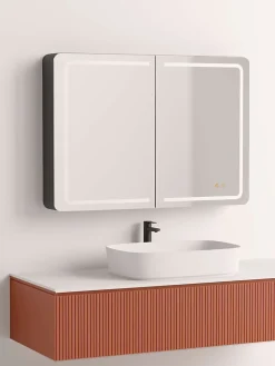 Poalgi Armoire de toilette LED aluminium MANILLONS 2p miroir l. 120 cm H. 70 cm P. 14 cm - Gan* Armoire De Toilette
