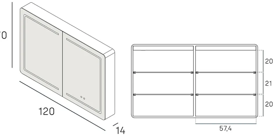 Poalgi Armoire de toilette LED aluminium MANILLONS 2p miroir l. 120 cm H. 70 cm P. 14 cm - Gan* Armoire De Toilette