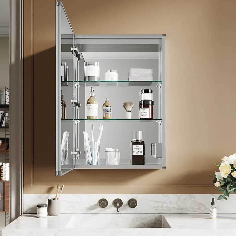 Sirhona Armoire de toilette LED en aluminium 700 x 500 x 133mm Smart Bathroom Storage Cabinet Interrupteurs tactiles* Meuble De Salle De Bains Faible Profondeur|Armoire De Toilette