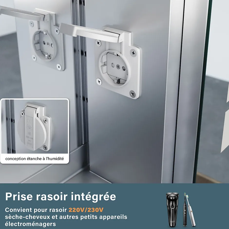 Sirhona Armoire de toilette LED en aluminium 700 x 500 x 133mm Smart Bathroom Storage Cabinet Interrupteurs tactiles* Meuble De Salle De Bains Faible Profondeur|Armoire De Toilette