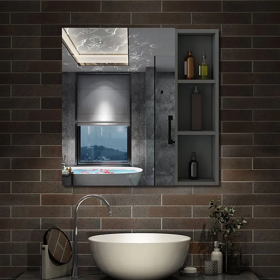 AICA Sanitaire Armoire de Toilette Mural avec Miroir Niches Intégrées et Rangement Fermé - Moderne, Anthracite, 80x70 cm,* Armoire De Toilette