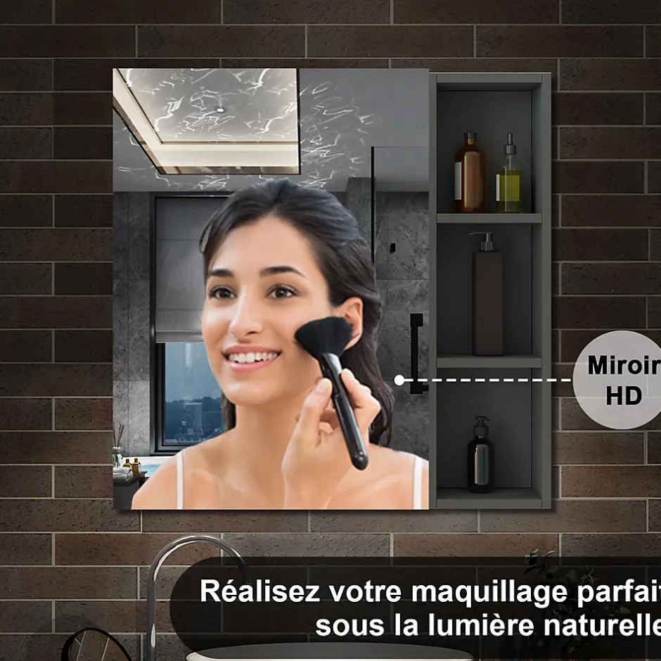 AICA Sanitaire Armoire de Toilette Mural avec Miroir Niches Intégrées et Rangement Fermé - Moderne, Anthracite, 80x70 cm,* Armoire De Toilette
