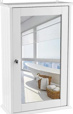 Giantex Armoire de Toilette Murale Meuble Mural Salle de Bain en MDF Pente NC avec 1 Porte et Miroir Etagere de Rangement Blanche