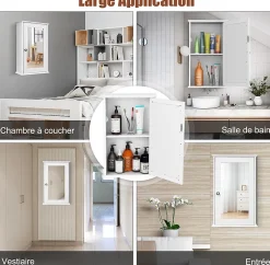 Giantex Armoire de Toilette Murale Meuble Mural Salle de Bain en MDF Pente NC avec 1 Porte et Miroir Etagere de Rangement Blanche