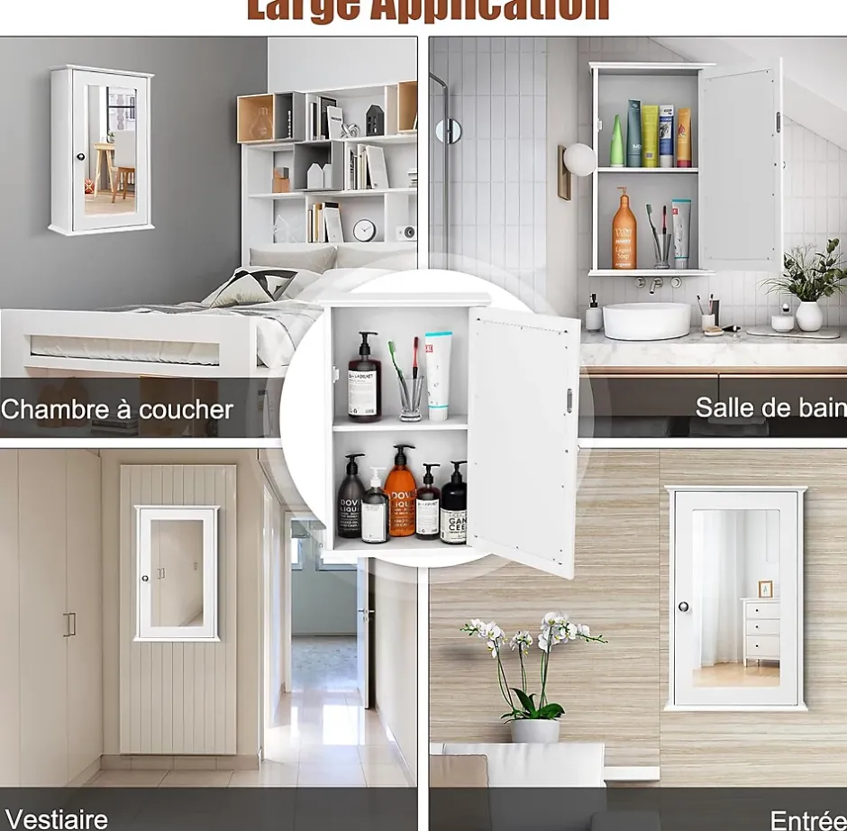 Giantex Armoire de Toilette Murale Meuble Mural Salle de Bain en MDF Pente NC avec 1 Porte et Miroir Etagere de Rangement Blanche