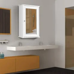 Giantex Armoire de Toilette Murale Meuble Mural Salle de Bain en MDF Pente NC avec 1 Porte et Miroir Etagere de Rangement Blanche