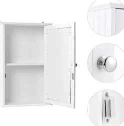 Giantex Armoire de Toilette Murale Meuble Mural Salle de Bain en MDF Pente NC avec 1 Porte et Miroir Etagere de Rangement Blanche