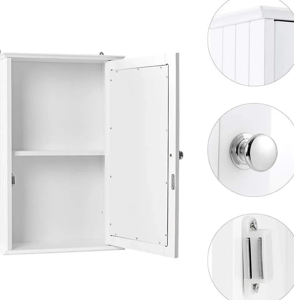 Giantex Armoire de Toilette Murale Meuble Mural Salle de Bain en MDF Pente NC avec 1 Porte et Miroir Etagere de Rangement Blanche