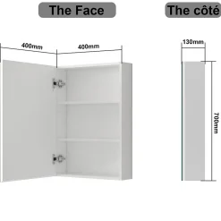 AICA Sanitaire Armoire de Toilette Mural avec Miroir et Rangement - Moderne, Blanc, 60x70 cm,