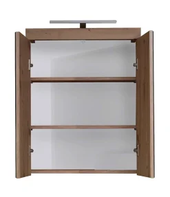 Chb Collection Armoire de toilette murale mélaminé avec bandeau lumineux blanc/chêne - 2 portes miroir. L - H - P : 60 - 77 - 17 cm