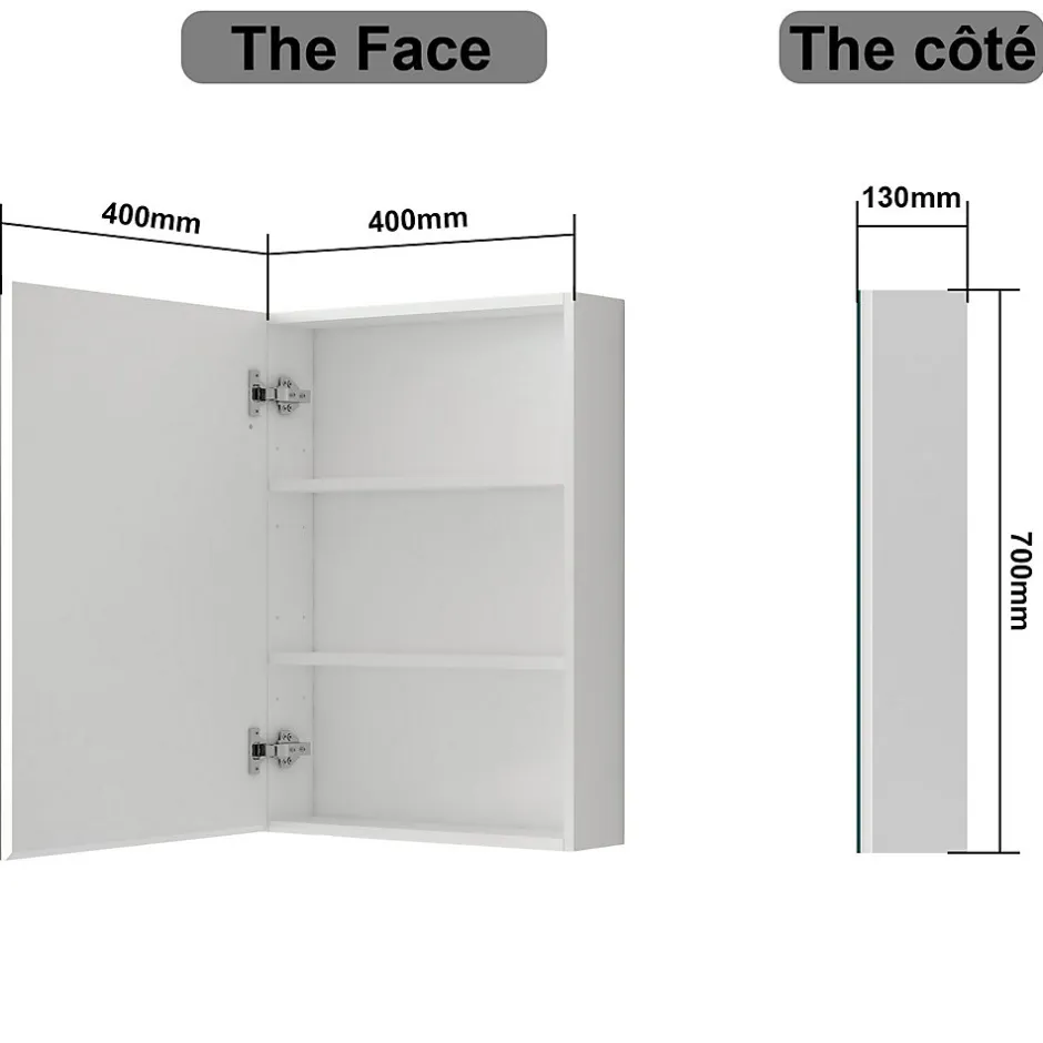 AICA Sanitaire Armoire de Toilette Mural avec Miroir et Rangement - Moderne, Blanc, 40x70 cm,* Armoire De Toilette