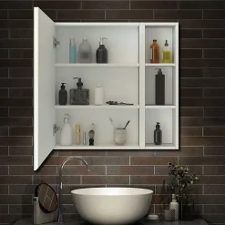 AICA Sanitaire Armoire de Toilette Mural avec Miroir Niches Intégrées et Rangement Fermé - Moderne, Blanc, 80x70 cm,