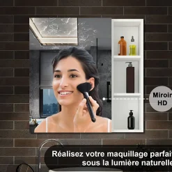 AICA Sanitaire Armoire de Toilette Mural avec Miroir Niches Intégrées et Rangement Fermé - Moderne, Blanc, 80x70 cm,