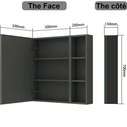 AICA Sanitaire Armoire de Toilette Mural avec Miroir Niches Intégrées et Rangement Fermé - Moderne, Blanc, 80x70 cm,