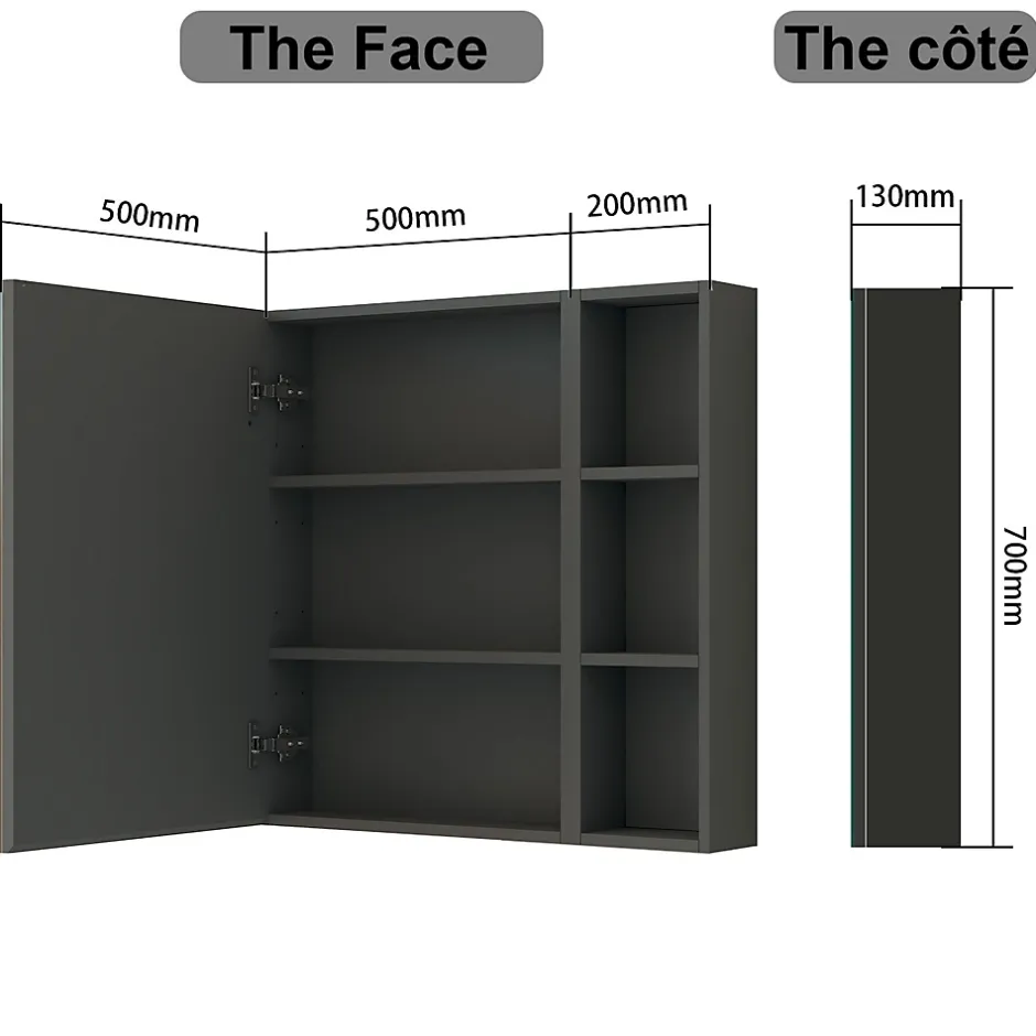 AICA Sanitaire Armoire de Toilette Mural avec Miroir Niches Intégrées et Rangement Fermé - Moderne, Blanc, 80x70 cm,