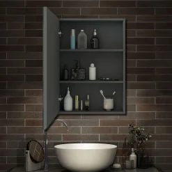 AICA Sanitaire Armoire de Toilette Mural avec Miroir et Rangement - Moderne, Anthracite, 50x70 cm,