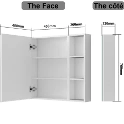 AICA Sanitaire Armoire de Toilette Mural avec Miroir Niches Intégrées et Rangement Fermé - Moderne, Blanc, 60x70 cm,