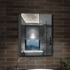 AICA Sanitaire Armoire de Toilette Mural avec Miroir et Rangement - Moderne, Anthracite, 60x70 cm,