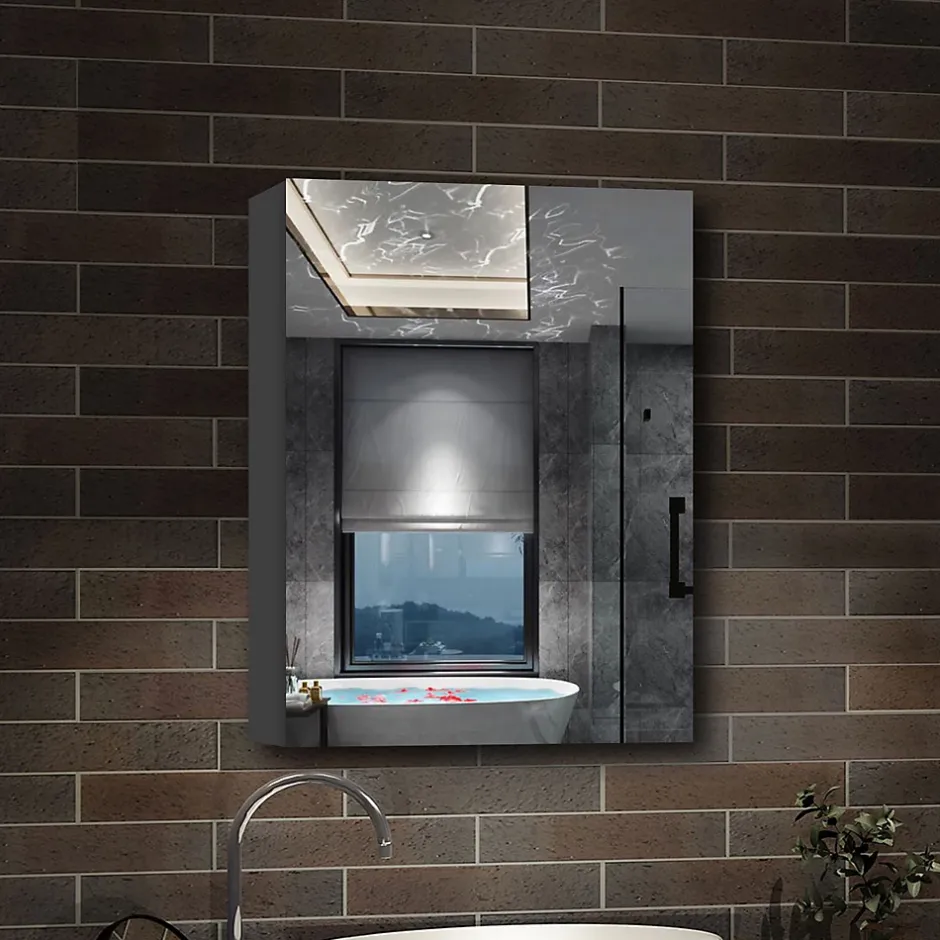 AICA Sanitaire Armoire de Toilette Mural avec Miroir et Rangement - Moderne, Anthracite, 60x70 cm,