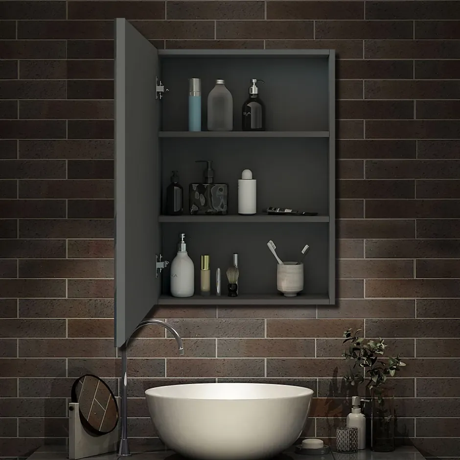 AICA Sanitaire Armoire de Toilette Mural avec Miroir et Rangement - Moderne, Anthracite, 60x70 cm,