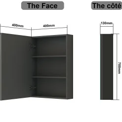 AICA Sanitaire Armoire de Toilette Mural avec Miroir et Rangement - Moderne, Anthracite, 60x70 cm,