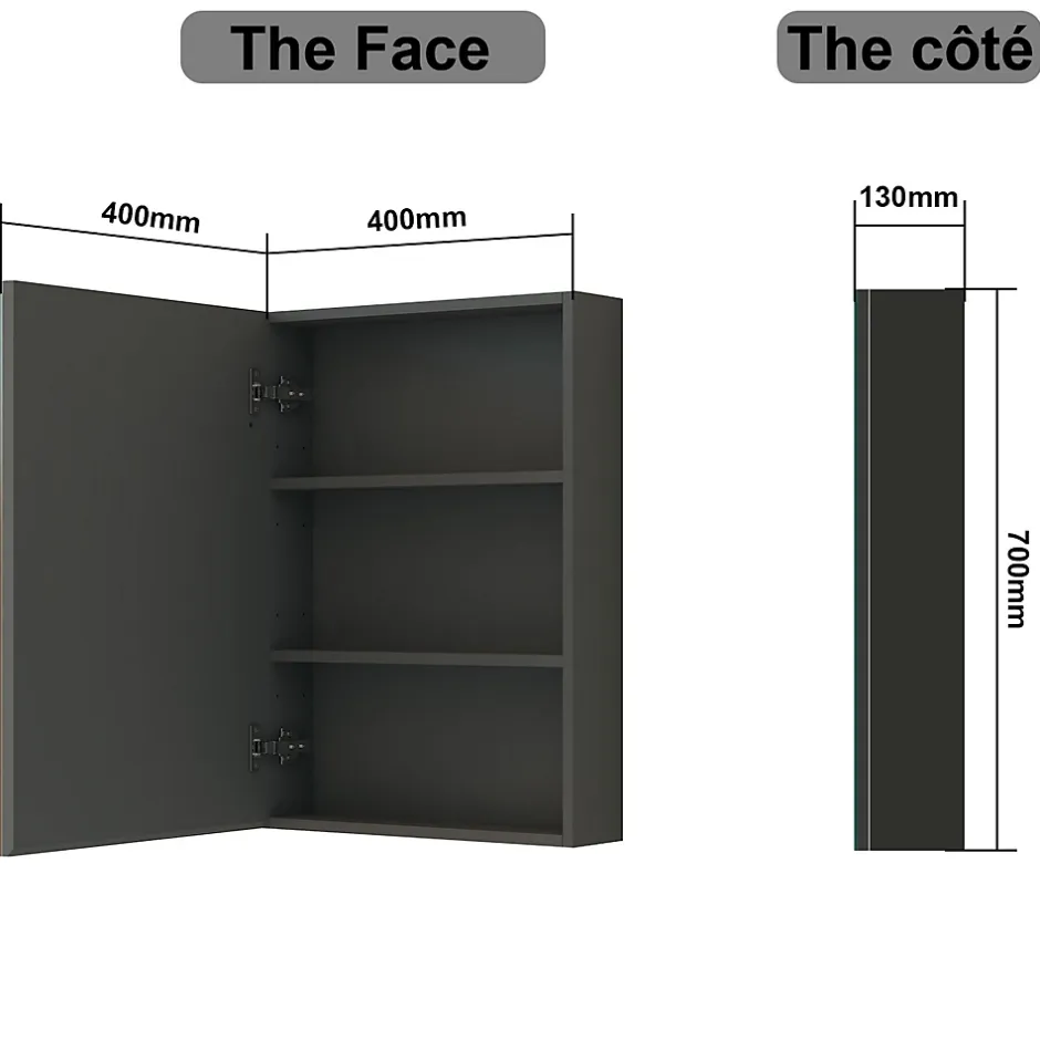 AICA Sanitaire Armoire de Toilette Mural avec Miroir et Rangement - Moderne, Anthracite, 60x70 cm,