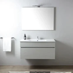 Kiamami Valentina Armoire De Toilette Murale 100 Cm Avec Tiroir Gris Lune Et Miroir 100X60* Ensemble Meuble De Salle De Bains