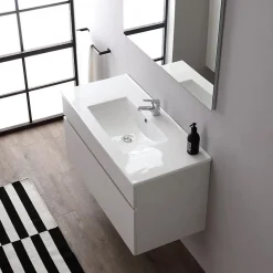 Kiamami Valentina Armoire De Toilette Murale 100 Cm Avec Tiroir Gris Lune Et Miroir 100X60* Ensemble Meuble De Salle De Bains
