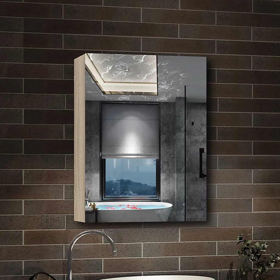 AICA Sanitaire Armoire de Toilette Mural avec Miroir et Rangement - Moderne, Chêne, 60x70 cm,* Armoire De Toilette