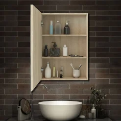 AICA Sanitaire Armoire de Toilette Mural avec Miroir et Rangement - Moderne, Chêne, 60x70 cm,* Armoire De Toilette