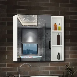 AICA Sanitaire Armoire de Toilette Mural avec Miroir Niches Intégrées et Rangement Fermé - Moderne, Blanc, 70x70 cm,