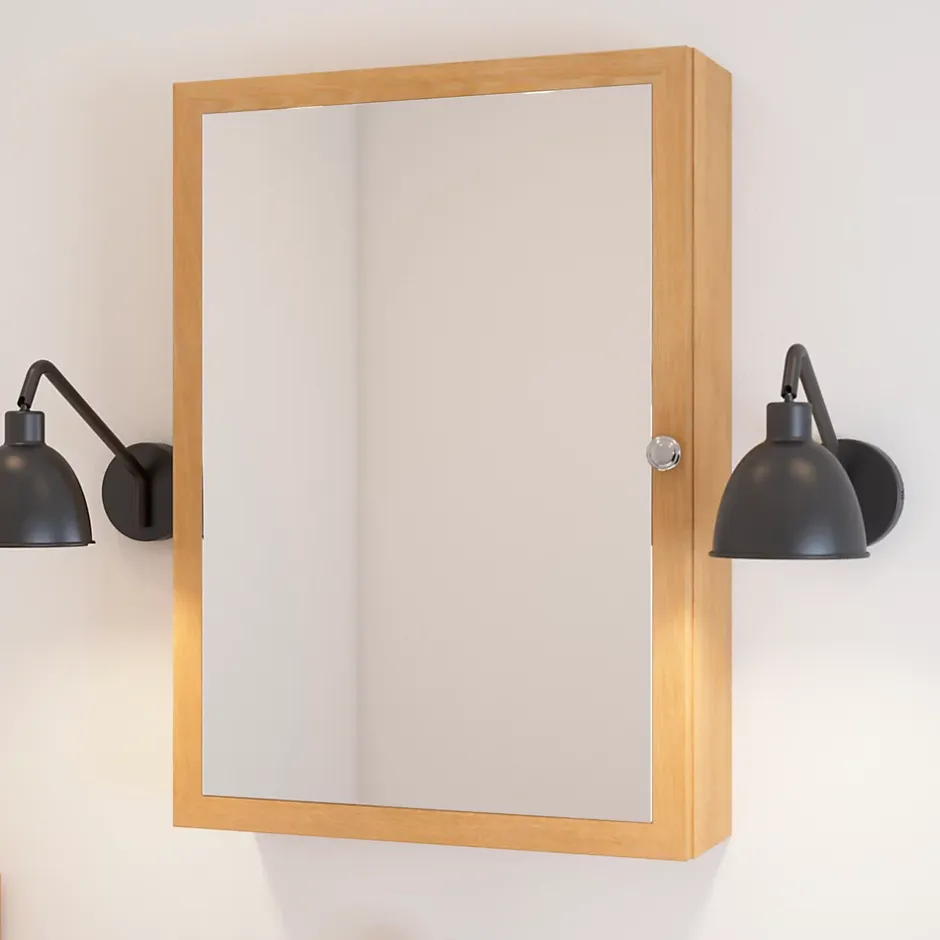 GoodHome Armoire de toilette placage chêne l.50 x H.70 x P.15 cm, Perma