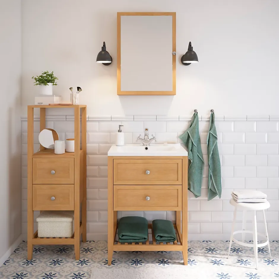 GoodHome Armoire de toilette placage chêne l.50 x H.70 x P.15 cm, Perma