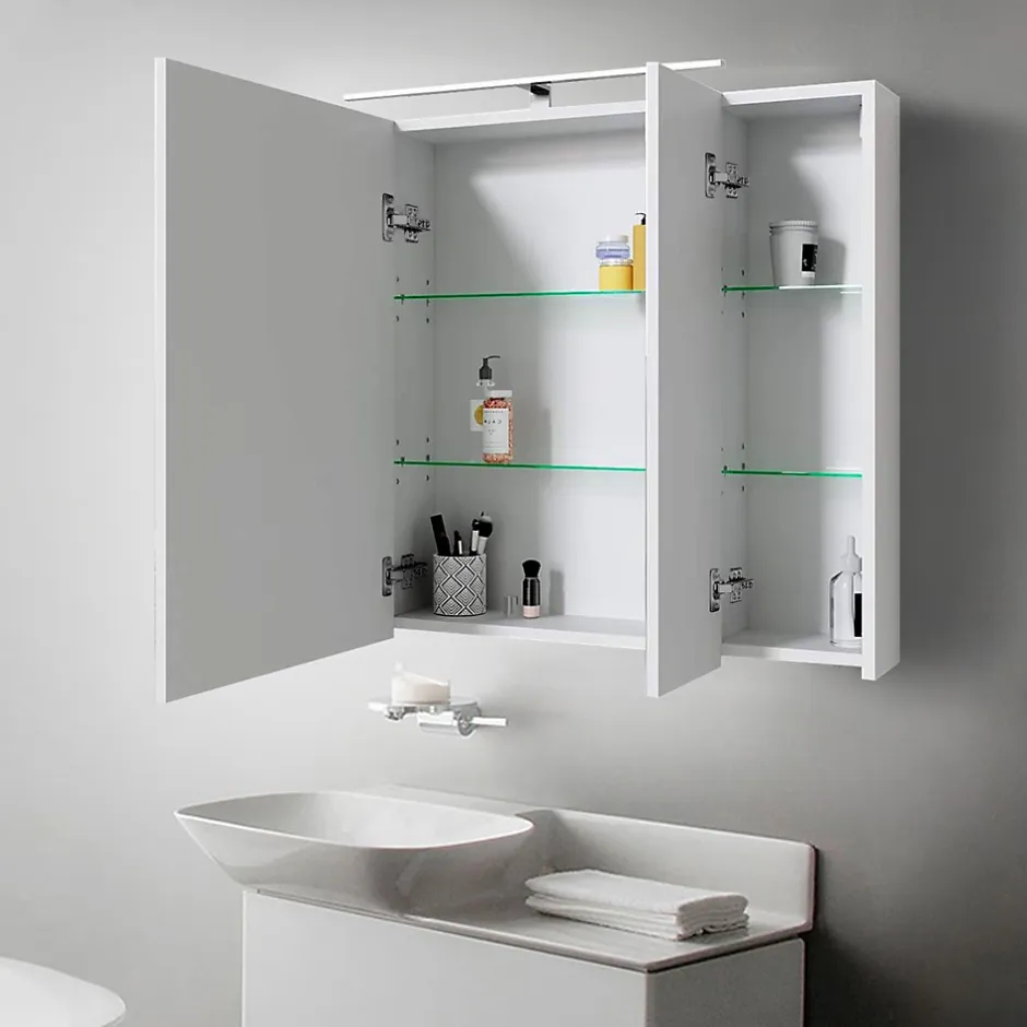 Ml-Design Armoire de toilette salle de bain avec miroir et LED 90,4x72x15 cm* Armoire De Toilette|Meuble De Salle De Bains Faible Profondeur