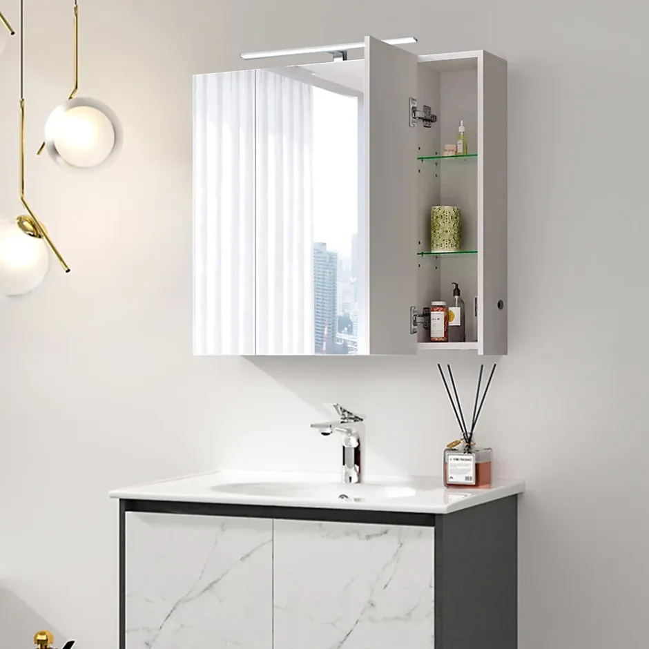 Ml-Design Armoire de toilette salle de bain avec miroir et LED 90,4x72x15 cm* Armoire De Toilette|Meuble De Salle De Bains Faible Profondeur