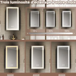 Sirhona Armoire de toilette 60x75cm + Interrupteur tactile + LED température 3 couleurs + Anti-buée + Prise rasoir* Armoire De Toilette