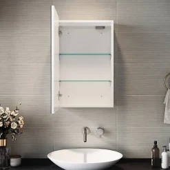 Sirhona Armoire de toilette miroir de salle de bain avec lumière LED 3 couleurs,38x60cm, meuble de rangement blanc anti-buée* Armoire De Toilette