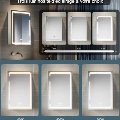 Sirhona Armoire de toilette miroir de salle de bain avec lumière LED 3 couleurs,38x60cm, meuble de rangement blanc anti-buée* Armoire De Toilette