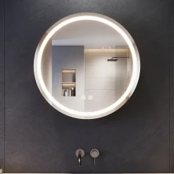 Sirhona Armoire de toilette Rond 60x60cm+Touch+LED Tri-couleur Température+ Anti-buée+ Prise rasoir
