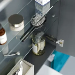 Bernstein Armoire de toilette suspendue Anthracite mat 120x18x70cm (LxPxH) 2 portes miroir, éclairage LED, tablettes en verre - SOLO* Armoire De Toilette