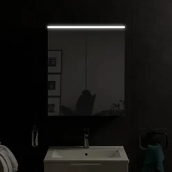 Bernstein Armoire de toilette suspendue Blanc mat 60x18x70cm (LxPxH) 2 portes miroir, éclairage LED, tablettes en verre - SOLO