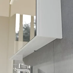 Bernstein Armoire de toilette suspendue Blanc mat 60x18x70cm (LxPxH) 2 portes miroir, éclairage LED, tablettes en verre - SOLO