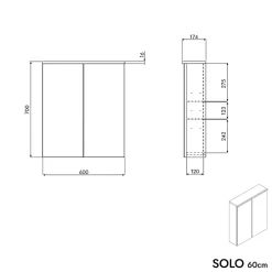 Bernstein Armoire de toilette suspendue Blanc mat 60x18x70cm (LxPxH) 2 portes miroir, éclairage LED, tablettes en verre - SOLO
