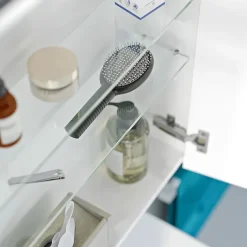 Bernstein Armoire de toilette suspendue Blanc mat 120x18x70cm (LxPxH) 2 portes miroir, éclairage LED, tablettes en verre - SOLO