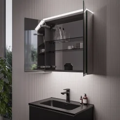 Bernstein Armoire de toilette suspendue miroir 40x19x71cm (LxPxH), charnière à droite, éclairage LED, tablettes en verre - VARO* Armoire De Toilette
