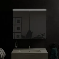 Bernstein Armoire de toilette suspendue Blanc mat 80x18x70cm (LxPxH) 2 portes miroir, éclairage LED, tablettes en verre - SOLO